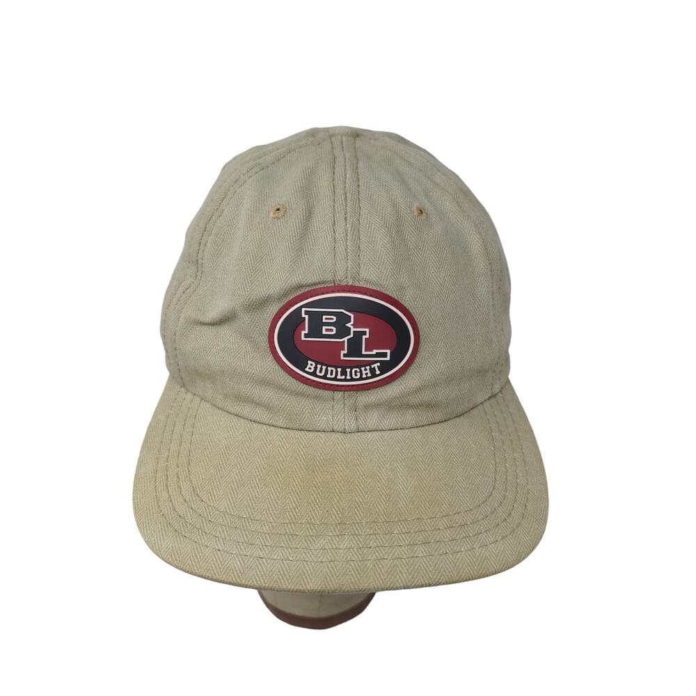 Vintage BL Bud Light Slideback Hat Made in USA OSFA Cap Patch Logo Tan
